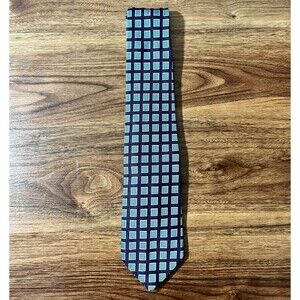 Michelsons of London Mens Pure Silk Geometric Neck Tie Blue Square Design